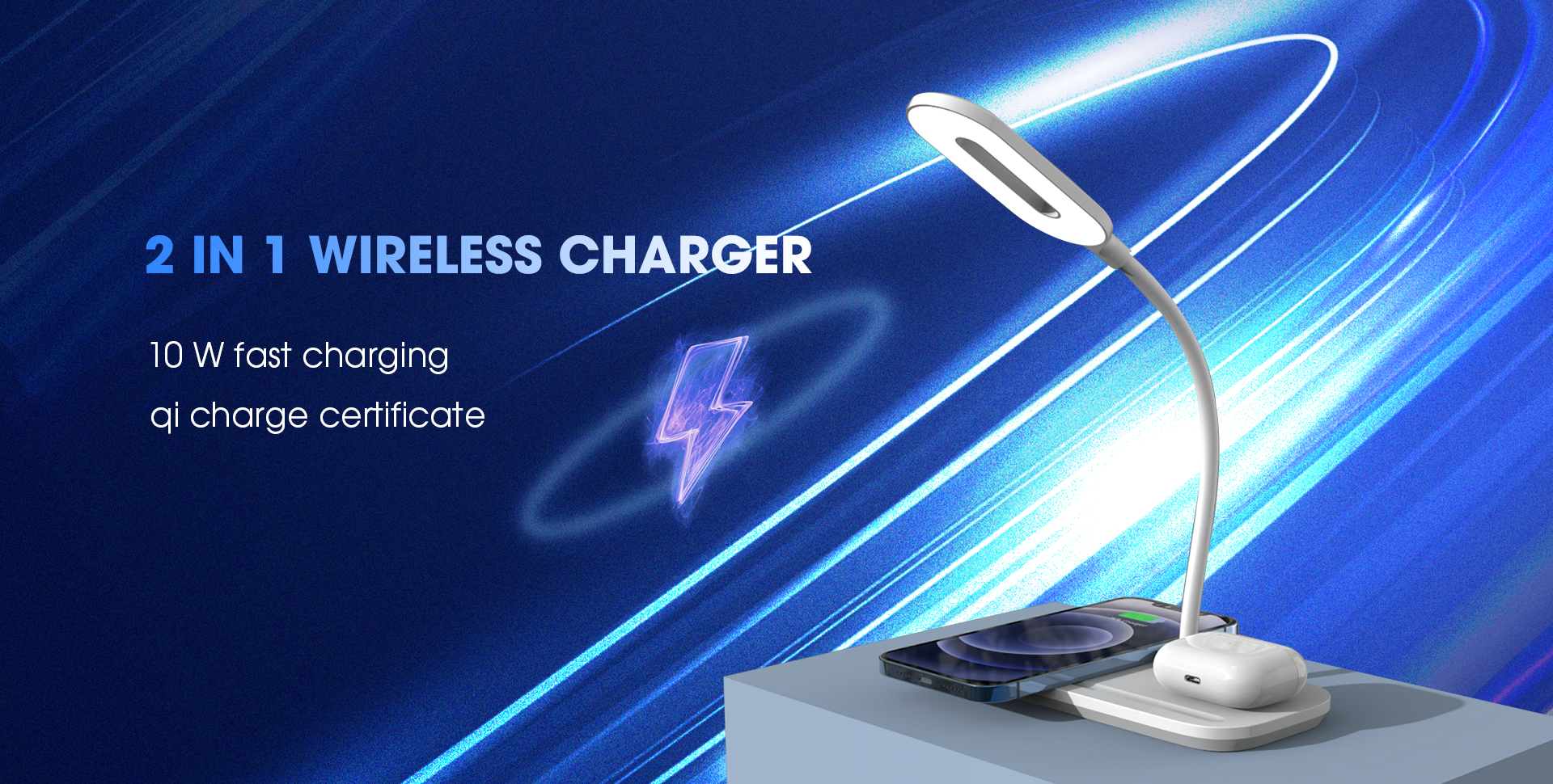 2 in 1 wireless charger.10W fast charge.qi safe charge certificate