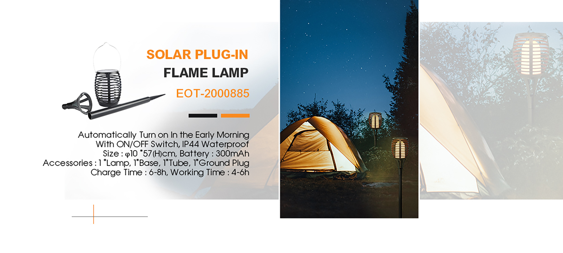 camping picnic solar plug-in flame lamp, automatically turn on in the early morning, timming function, waterproof