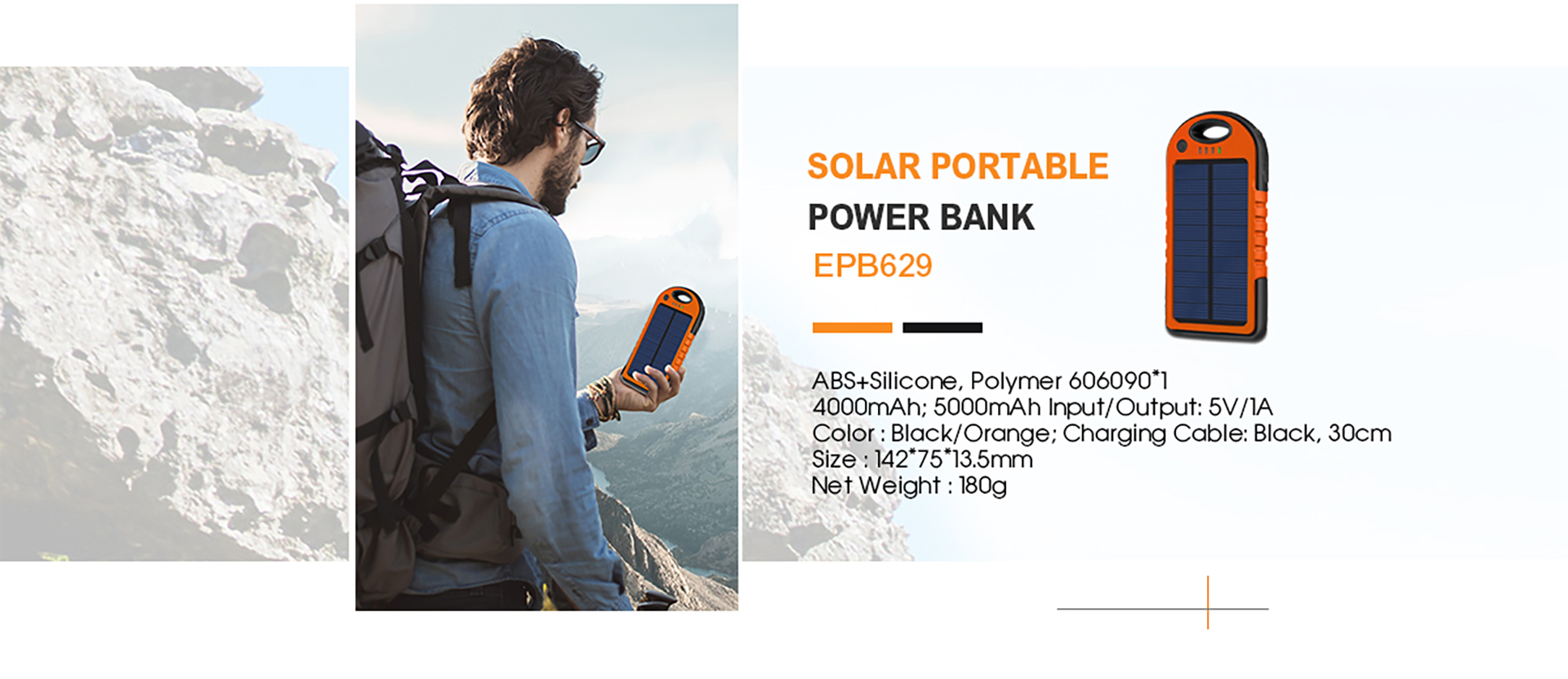 Solar portable power bank EPB629.Silicone solary power